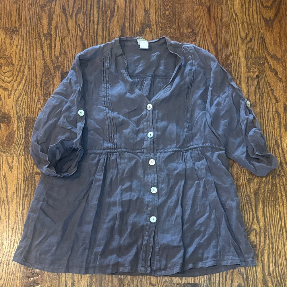 Blue linen Button-Up Blouse